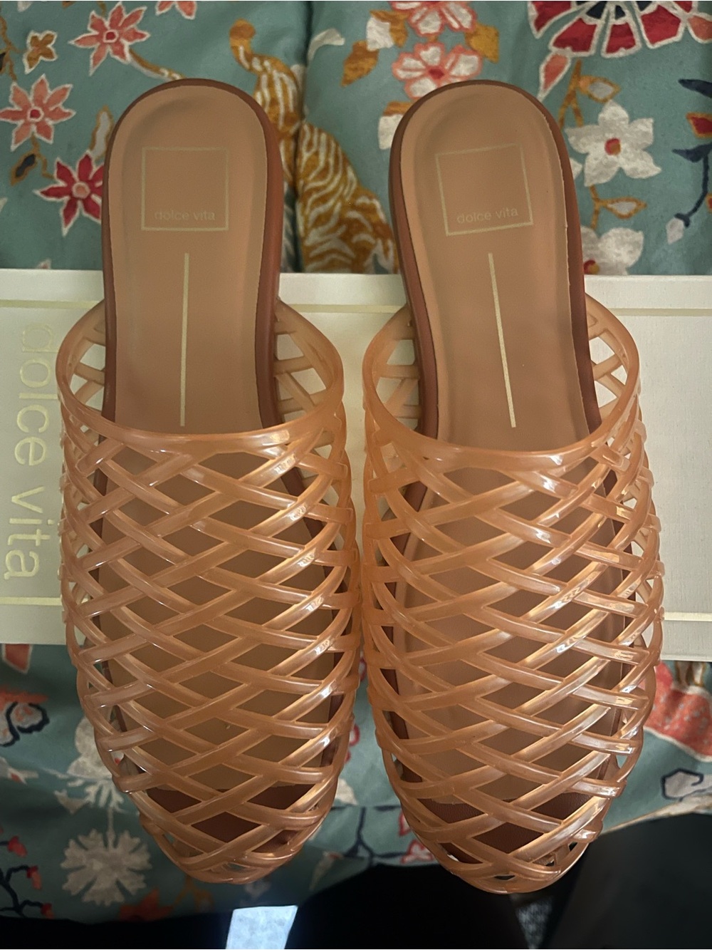 Dolce Vita Peach Tan Woven Slide Mules